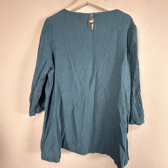 Soft Surroundings Womens Oceo Gauze Textured Blue 3/4 Sleeve Tunic Top XL Casual - Picture 2 of 7